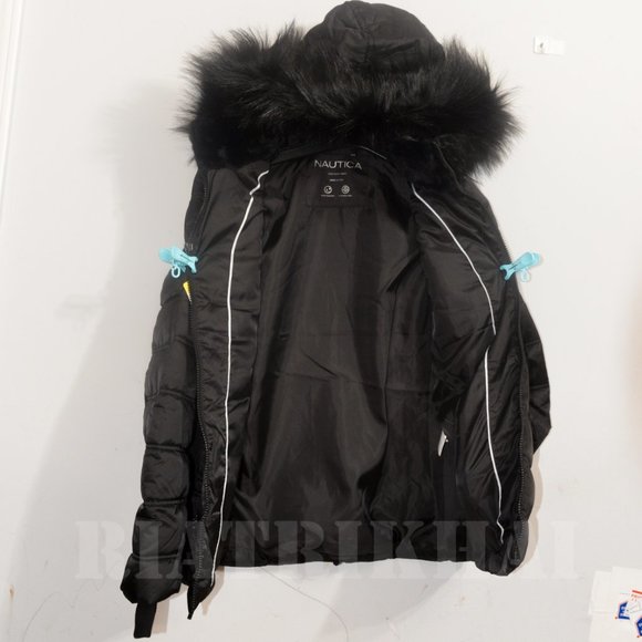 Nautica Womens Faux Fur Trim Hooded Midweight Puffer Jacket BLACK - Picture 9 of 12